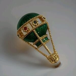Swarovski Sign Emerald Green Enamel ,Crystal Rhinestone Hot Air Balloon Brooch